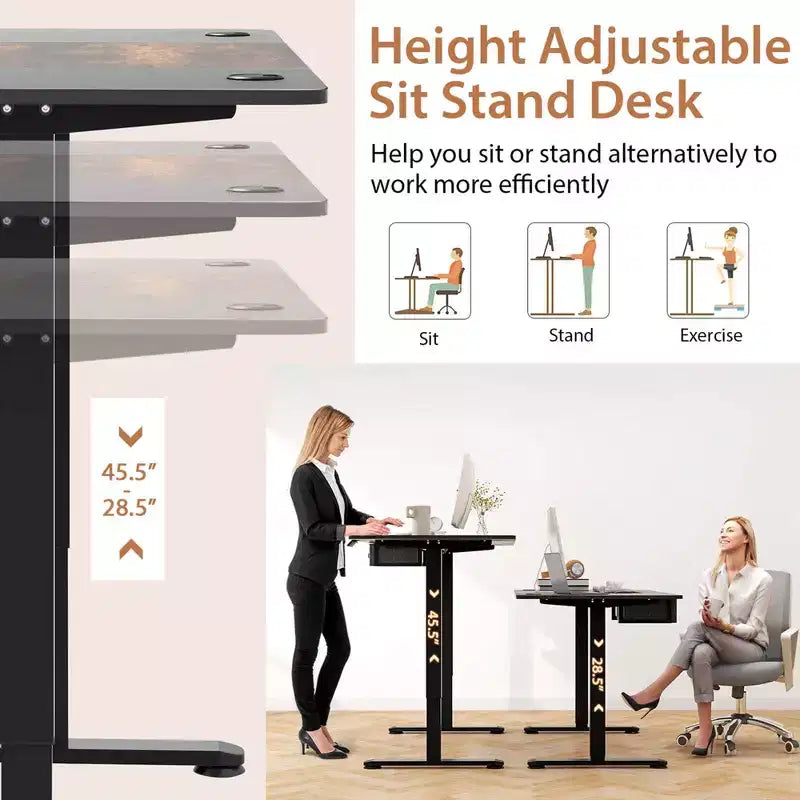 Bureau Debout Électrique Costway 140 cm x 71 cm, Hauteur Réglable, Assis-Debout, avec Port de Recharge USB, Naturel/Noir/Gris/Marron/Blanc