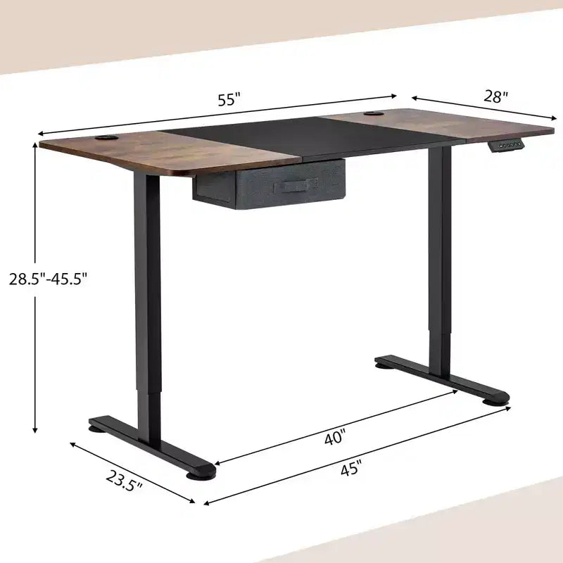 Bureau Debout Électrique Costway 140 cm x 71 cm, Hauteur Réglable, Assis-Debout, avec Port de Recharge USB, Naturel/Noir/Gris/Marron/Blanc