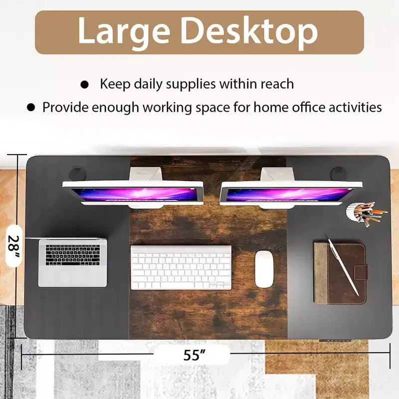 Bureau Debout Électrique Costway 140 cm x 71 cm, Hauteur Réglable, Assis-Debout, avec Port de Recharge USB, Naturel/Noir/Gris/Marron/Blanc