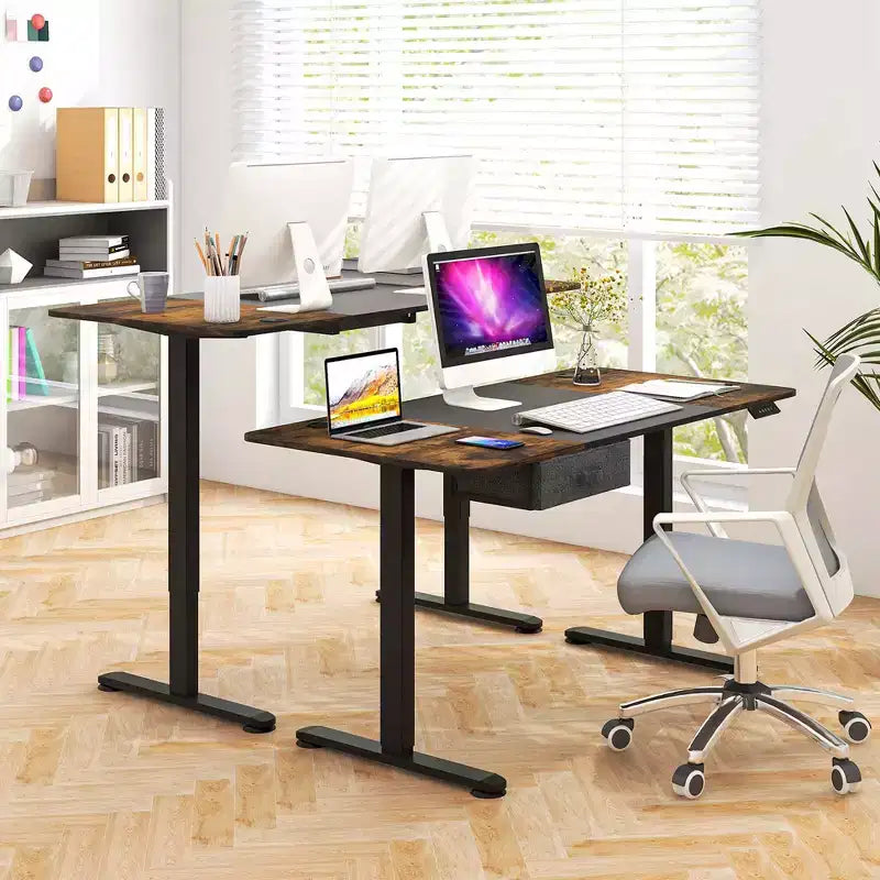 Bureau Debout Électrique Costway 140 cm x 71 cm, Hauteur Réglable, Assis-Debout, avec Port de Recharge USB, Naturel/Noir/Gris/Marron/Blanc