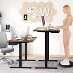Bureau Debout Électrique Costway 140 cm x 71 cm, Hauteur Réglable, Assis-Debout, avec Port de Recharge USB, Naturel/Noir/Gris/Marron/Blanc