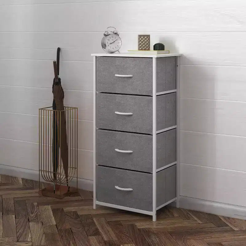 Commode verticale à 4 tiroirs Flash Furniture Harris avec cadre en fonte, plateau en bois et tiroirs en bois composite à poignées en bois faciles à ouvrir