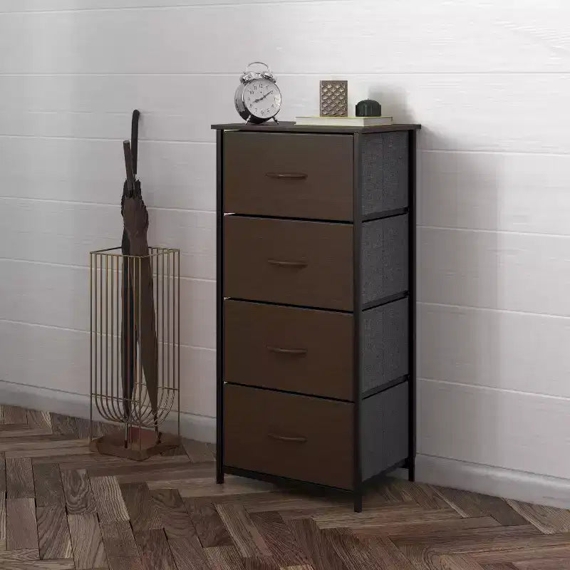 Commode verticale à 4 tiroirs Flash Furniture Harris avec cadre en fonte, plateau en bois et tiroirs en bois composite à poignées en bois faciles à ouvrir