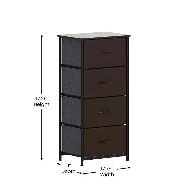 Commode verticale à 4 tiroirs Flash Furniture Harris avec cadre en fonte, plateau en bois et tiroirs en bois composite à poignées en bois faciles à ouvrir