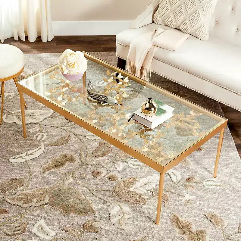 Table Basse Rosalia Butterfly - Doré/Verre Trempé - Safavieh