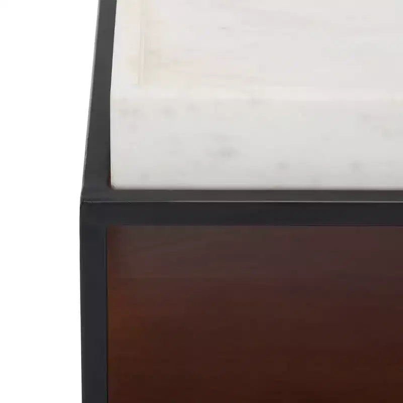 Table d'appoint à 2 niveaux Kya - ACC3709A - Blanc/Noyer - Safavieh