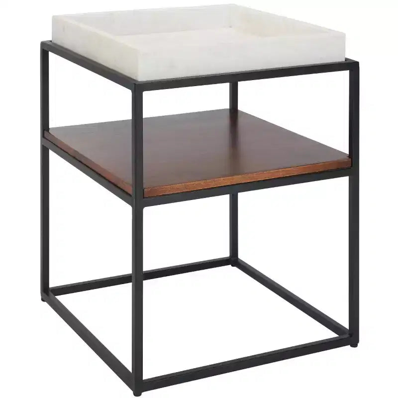 Table d'appoint à 2 niveaux Kya - ACC3709A - Blanc/Noyer - Safavieh