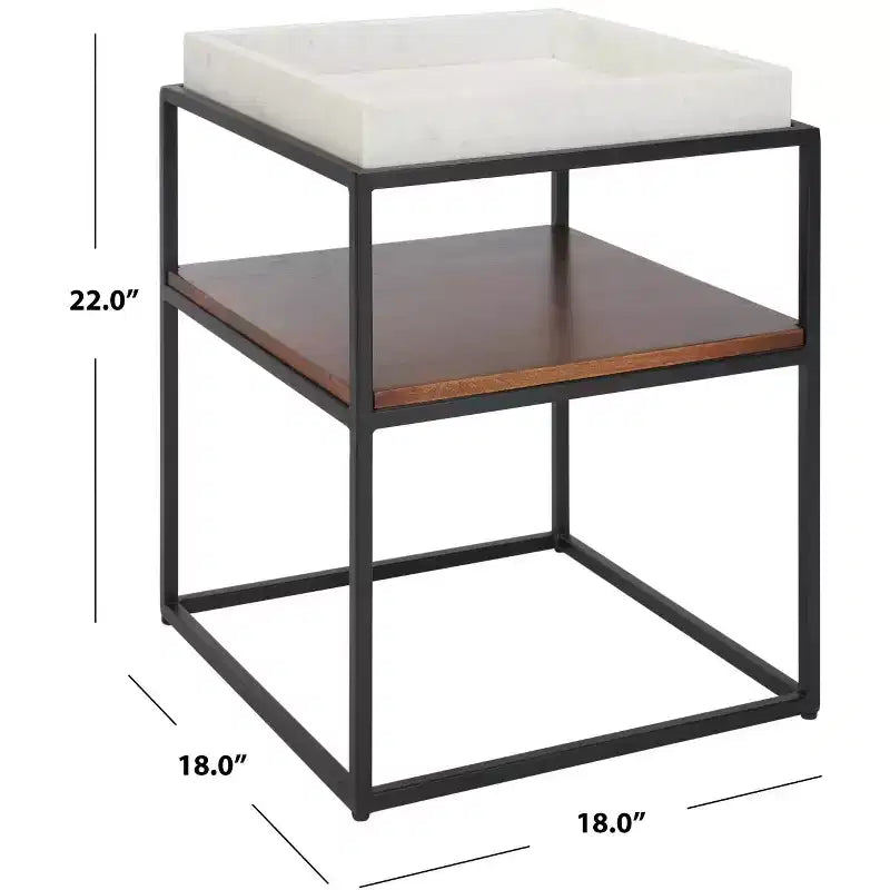 Table d'appoint à 2 niveaux Kya - ACC3709A - Blanc/Noyer - Safavieh