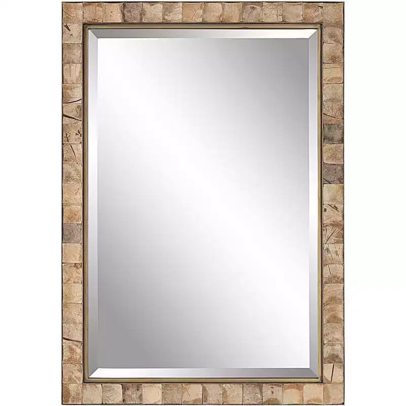 Uttermost Rectangular Vanity Decorative Wall Mirror Rustic Beveled Dark Gold Polished Coconut Frame 27 3/4 Wide for Bathroom