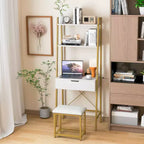 Coiffeuse Costway avec miroir relevable, étagère de rangement et tabouret capitonné, style rustique