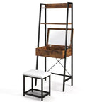 Coiffeuse Costway avec miroir relevable, étagère de rangement et tabouret capitonné, style rustique