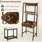 Coiffeuse Costway avec miroir relevable, étagère de rangement et tabouret capitonné, style rustique