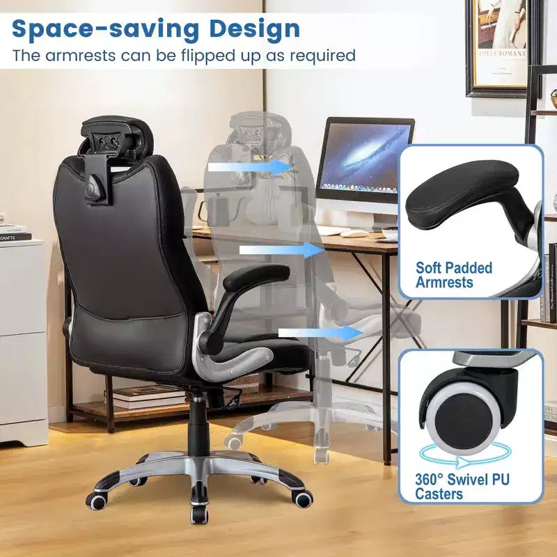 Costway Chaise de Bureau Massante Hauteur Réglable Chaise Pivotante avec Accoudoirs Relevables