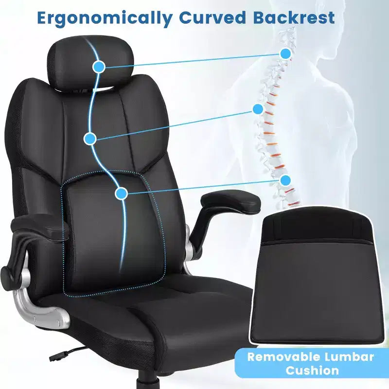 Costway Chaise de Bureau Massante Hauteur Réglable Chaise Pivotante avec Accoudoirs Relevables