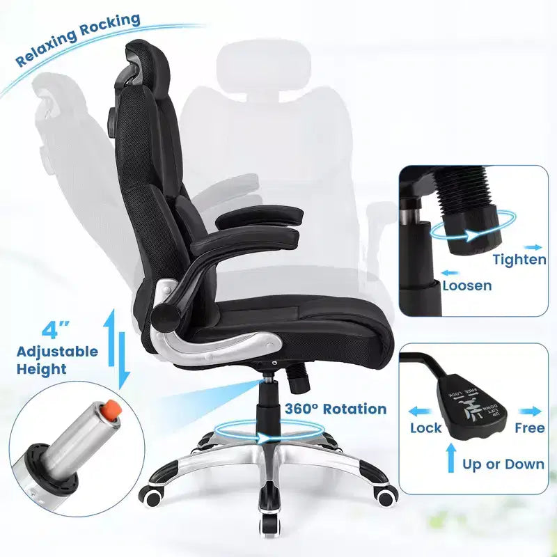 Costway Chaise de Bureau Massante Hauteur Réglable Chaise Pivotante avec Accoudoirs Relevables