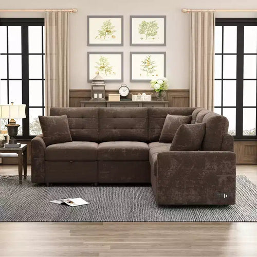 82.6W L-Shape Sofa Bed with Wheels, Pull-out Sleeper Sofa with USB Ports and Power Sockets - ModernLuxe