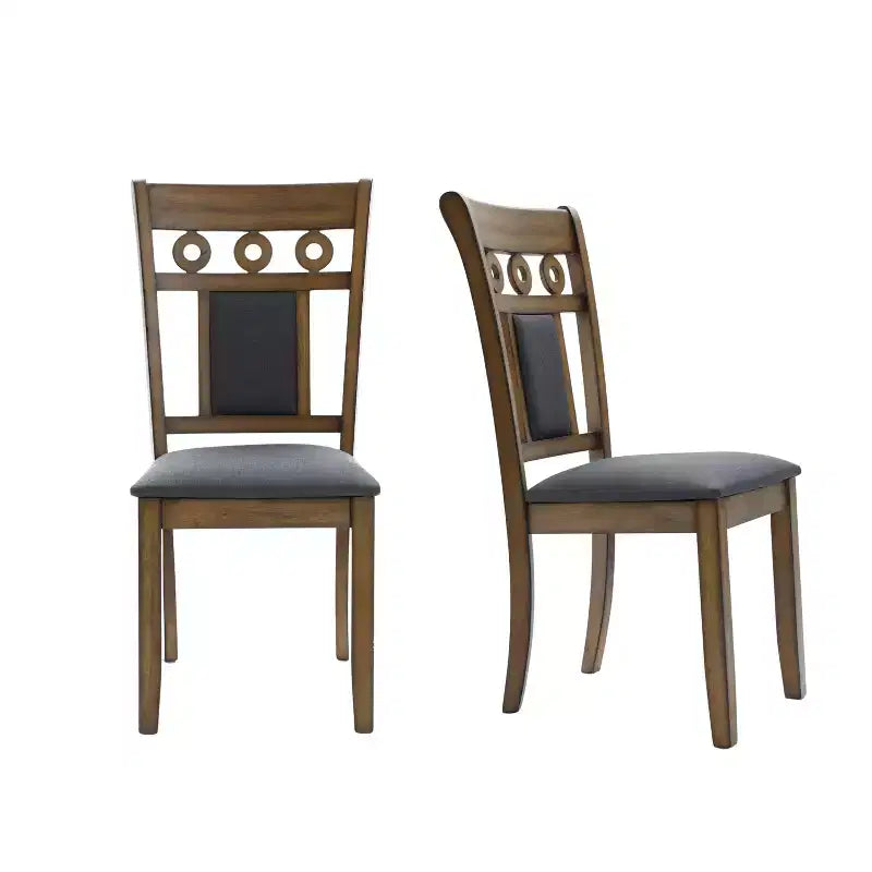 LuxenHome Set of 2 Brown Natural Rubberwood Upholstered Gray Dining Chair