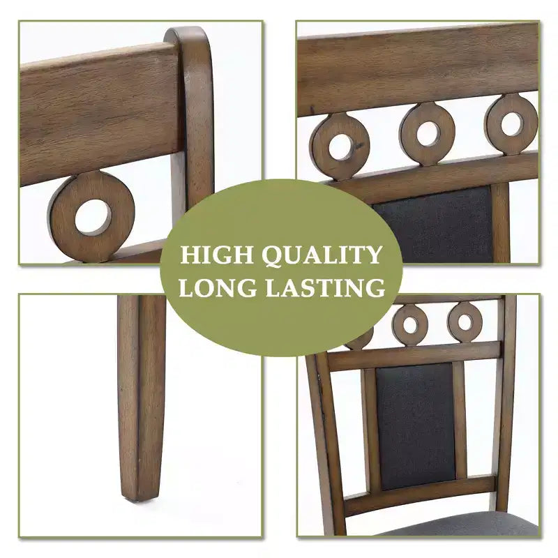 LuxenHome Lot de 2 chaises de salle à manger grises rembourrées en bois d'hévéa naturel marron