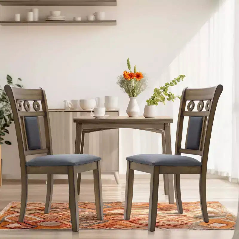 LuxenHome Lot de 2 chaises de salle à manger grises rembourrées en bois d'hévéa naturel marron