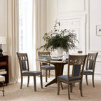 LuxenHome Lot de 2 chaises de salle à manger grises rembourrées en bois d'hévéa naturel marron