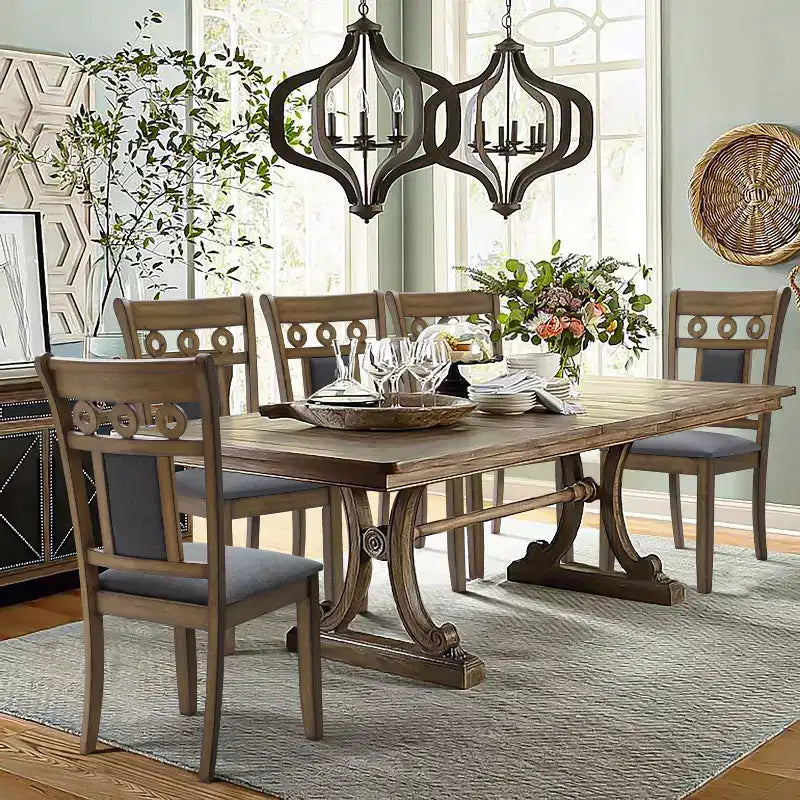 LuxenHome Lot de 2 chaises de salle à manger grises rembourrées en bois d'hévéa naturel marron