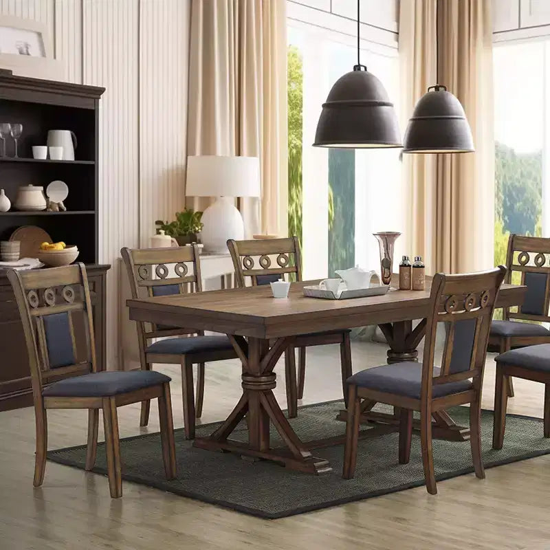 LuxenHome Lot de 2 chaises de salle à manger grises rembourrées en bois d'hévéa naturel marron