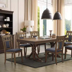 LuxenHome Lot de 2 chaises de salle à manger grises rembourrées en bois d'hévéa naturel marron