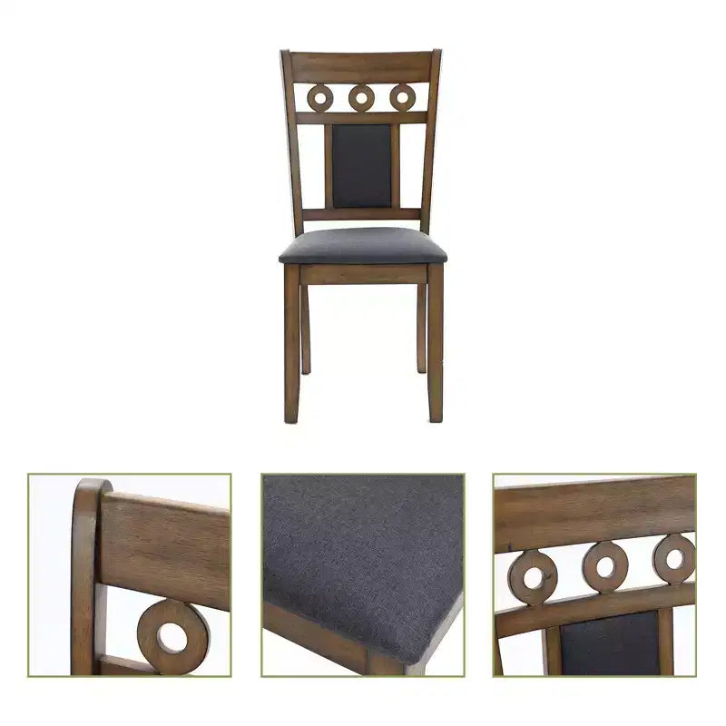 LuxenHome Lot de 2 chaises de salle à manger grises rembourrées en bois d'hévéa naturel marron