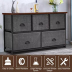 Commode de Rangement en Tissu Costway avec 5 Tiroirs, Cadre en Métal, Plateau Marron/Noir