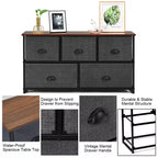 Commode de Rangement en Tissu Costway avec 5 Tiroirs, Cadre en Métal, Plateau Marron/Noir