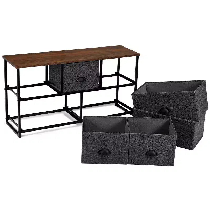 Commode de Rangement en Tissu Costway avec 5 Tiroirs, Cadre en Métal, Plateau Marron/Noir