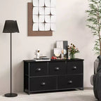 Commode de Rangement en Tissu Costway avec 5 Tiroirs, Cadre en Métal, Plateau Marron/Noir