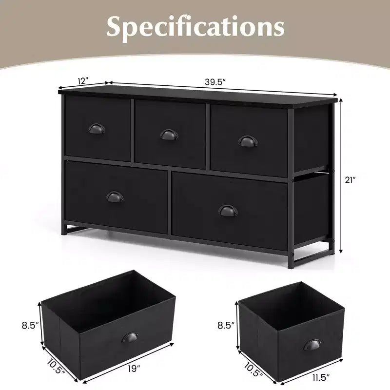 Commode de Rangement en Tissu Costway avec 5 Tiroirs, Cadre en Métal, Plateau Marron/Noir