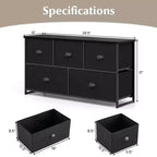 Commode de Rangement en Tissu Costway avec 5 Tiroirs, Cadre en Métal, Plateau Marron/Noir