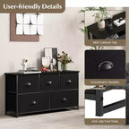 Commode de Rangement en Tissu Costway avec 5 Tiroirs, Cadre en Métal, Plateau Marron/Noir