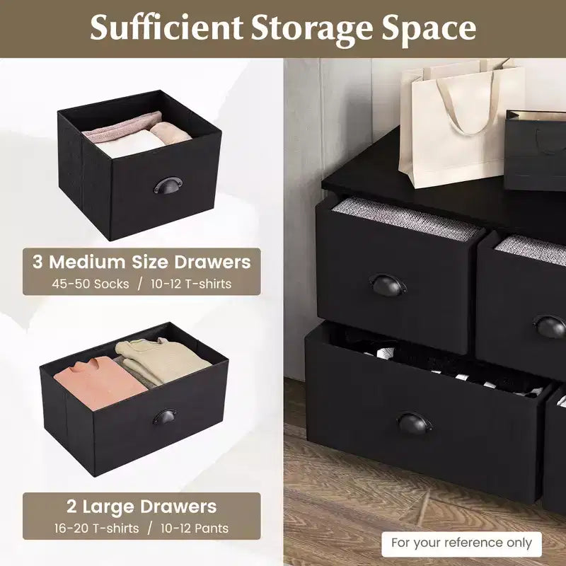 Commode de Rangement en Tissu Costway avec 5 Tiroirs, Cadre en Métal, Plateau Marron/Noir