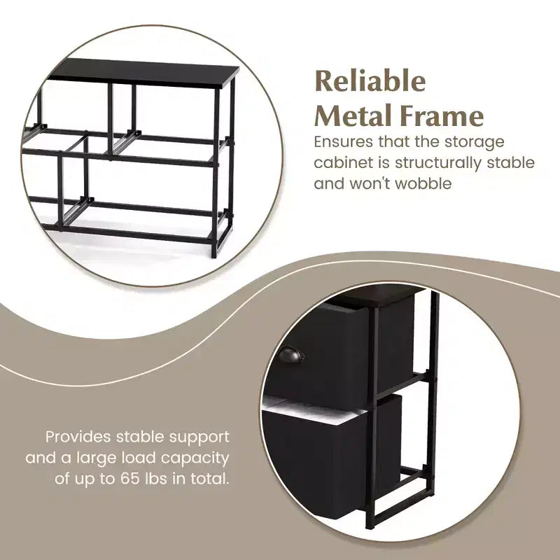 Commode de Rangement en Tissu Costway avec 5 Tiroirs, Cadre en Métal, Plateau Marron/Noir