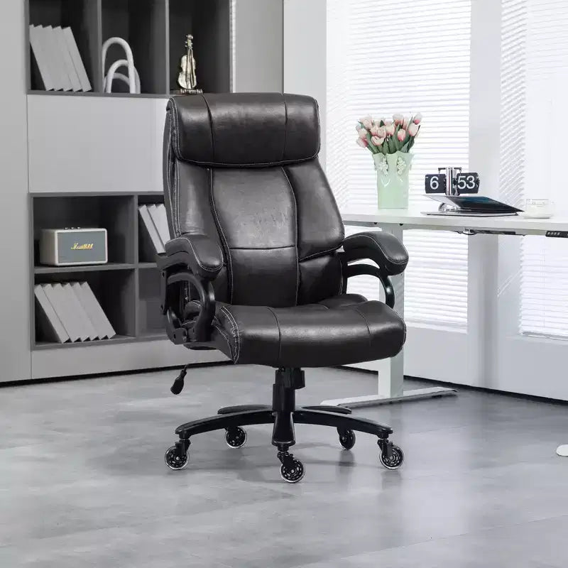 Vinsetto Fauteuil de bureau exécutif 180 kg pour personnes fortes et de grande taille, Chaise de bureau en cuir PU avec hauteur réglable, Roulettes pivotantes