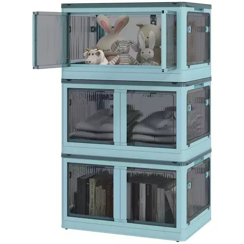 HOMCOM Lot de 3 bacs de rangement pliables avec couvercles et roulettes, boîte de rangement pliable empilable pour chambre à coucher, salon, bureau, 120 L