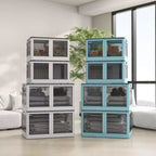 HOMCOM Lot de 3 bacs de rangement pliables avec couvercles et roulettes, boîte de rangement pliable empilable pour chambre à coucher, salon, bureau, 120 L