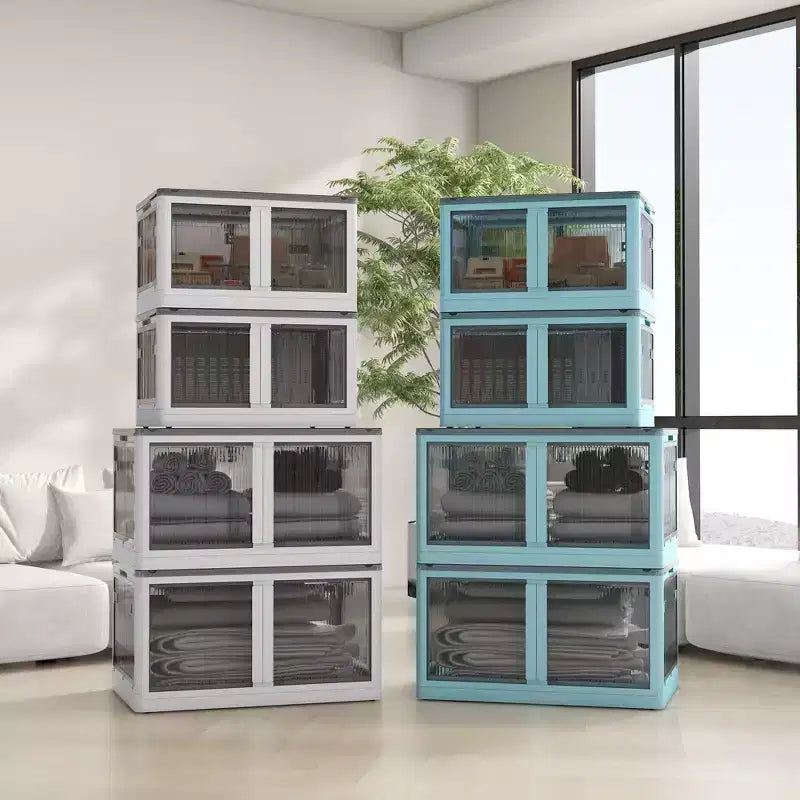 HOMCOM Lot de 3 bacs de rangement pliables avec couvercles et roulettes, boîte de rangement pliable empilable pour chambre à coucher, salon, bureau, 120 L