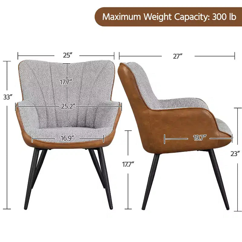 Fauteuil d'appoint Yaheetech moderne rembourré en similicuir pour salon, salle à manger, chambre, marron rétro