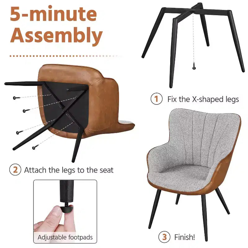 Fauteuil d'appoint Yaheetech moderne rembourré en similicuir pour salon, salle à manger, chambre, marron rétro