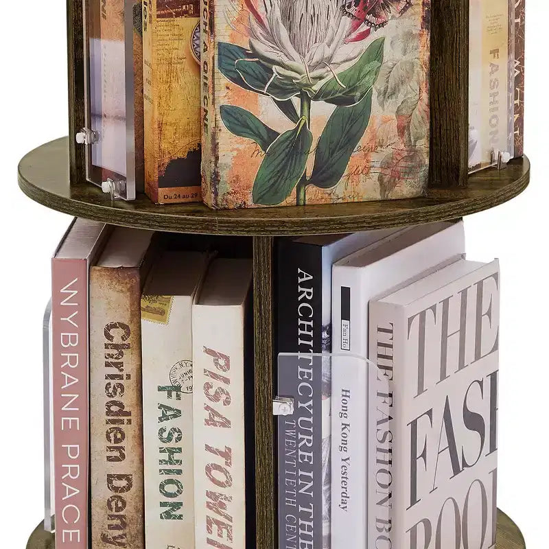 VECELO Étagère bibliothèque 4 niveaux Présentoir à 360° au sol Meuble de rangement avec cloison vitrée en acrylique, Étagère rotative