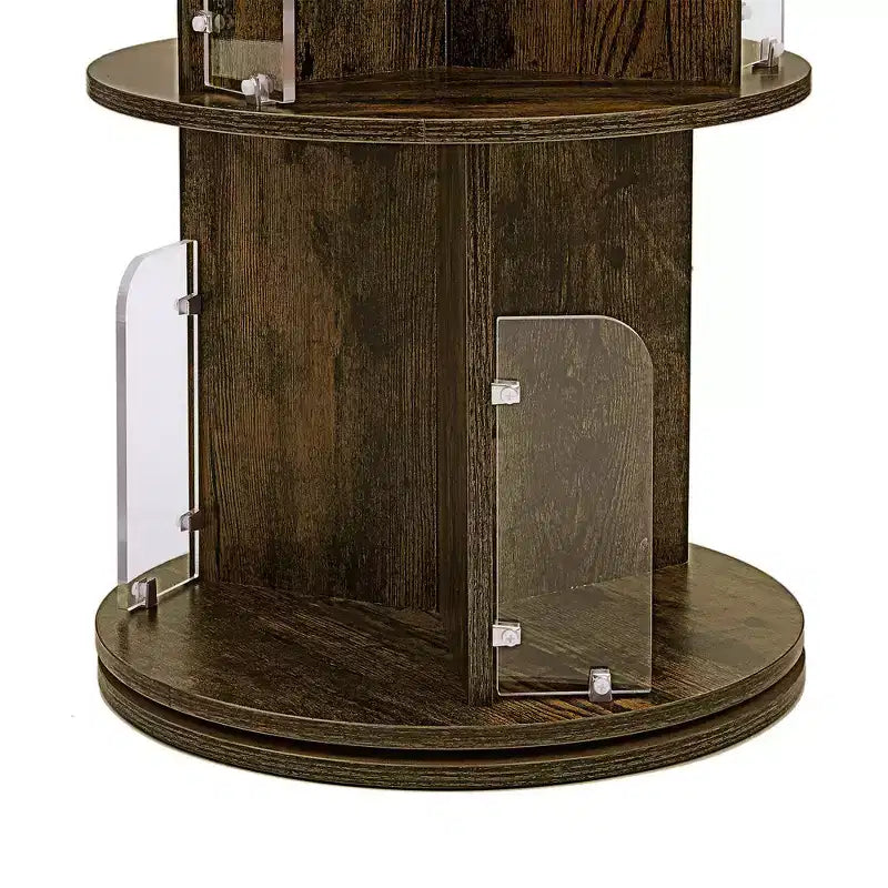 VECELO Étagère bibliothèque 4 niveaux Présentoir à 360° au sol Meuble de rangement avec cloison vitrée en acrylique, Étagère rotative