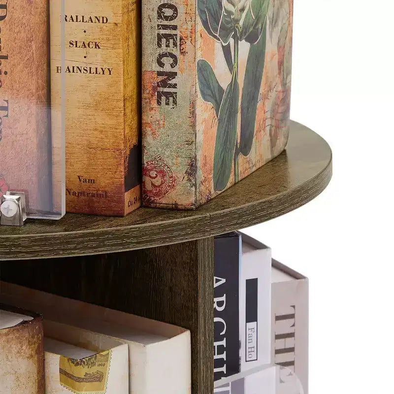 VECELO Étagère bibliothèque 4 niveaux Présentoir à 360° au sol Meuble de rangement avec cloison vitrée en acrylique, Étagère rotative