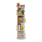 VECELO Étagère bibliothèque 4 niveaux Présentoir à 360° au sol Meuble de rangement avec cloison vitrée en acrylique, Étagère rotative