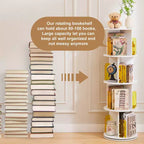 VECELO Étagère bibliothèque 4 niveaux Présentoir à 360° au sol Meuble de rangement avec cloison vitrée en acrylique, Étagère rotative