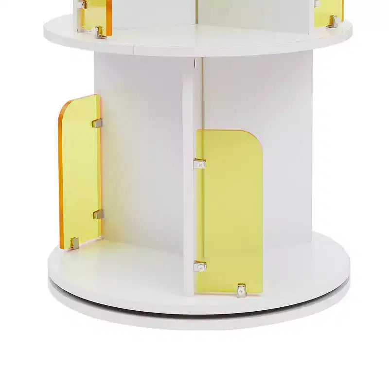 VECELO Étagère bibliothèque 4 niveaux Présentoir à 360° au sol Meuble de rangement avec cloison vitrée en acrylique, Étagère rotative