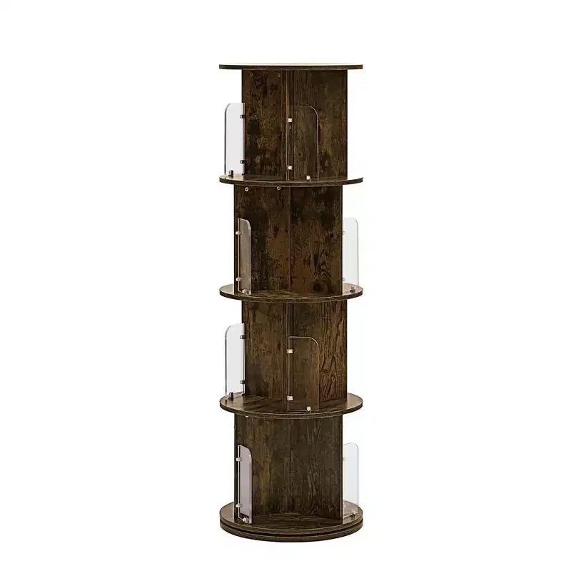 VECELO Étagère bibliothèque 4 niveaux Présentoir à 360° au sol Meuble de rangement avec cloison vitrée en acrylique, Étagère rotative